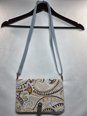 Thirty-One "Double Up" Crossbody Bag In Light Blue Paisleys